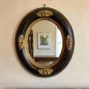 Antique Small Tuscan Style Oval Wall Mirror Wooden Frame Gilded Ornate Used